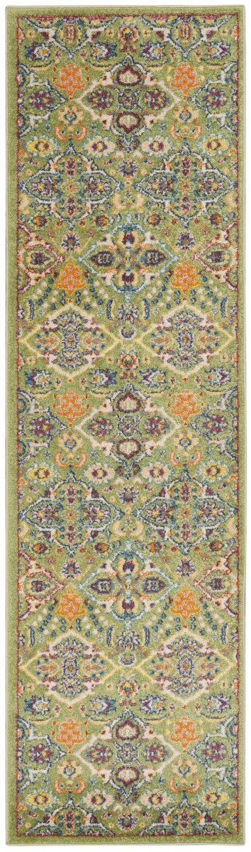 8 ft. Green Floral Power Loom Runner Rug