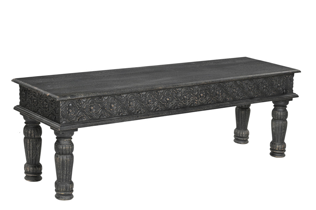 58 in. Black Distressed Solid Wood Dining Bench