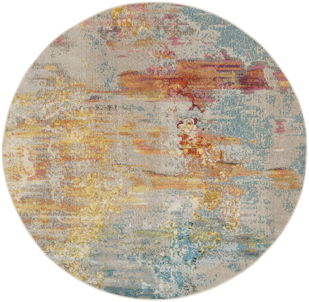 10 ft. Green Abstract Power Loom Round Area Rug