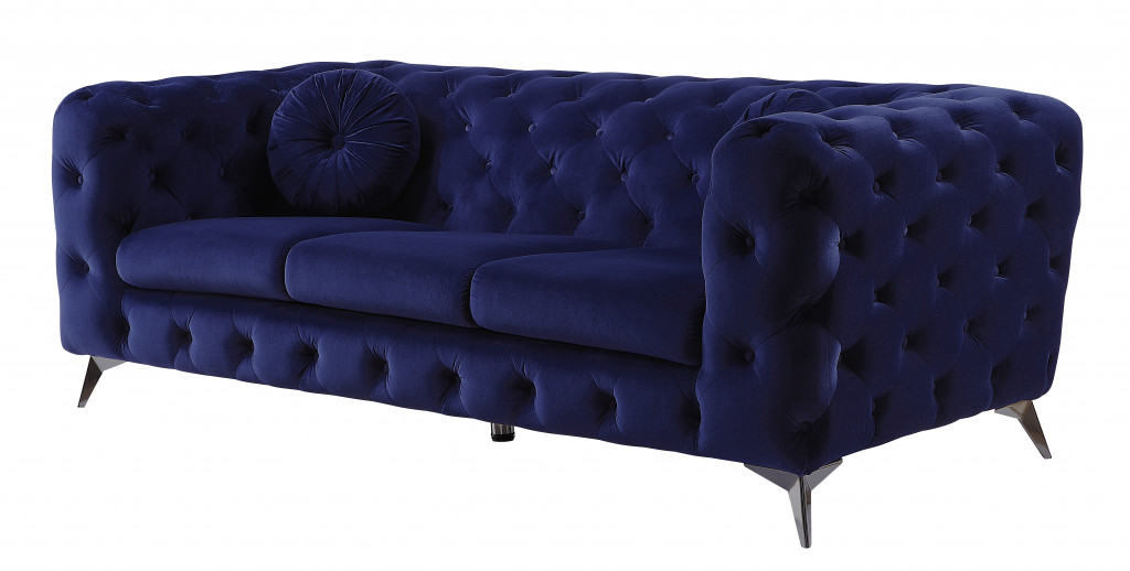 491005 90 in. Blue Velvet & Black Sofa