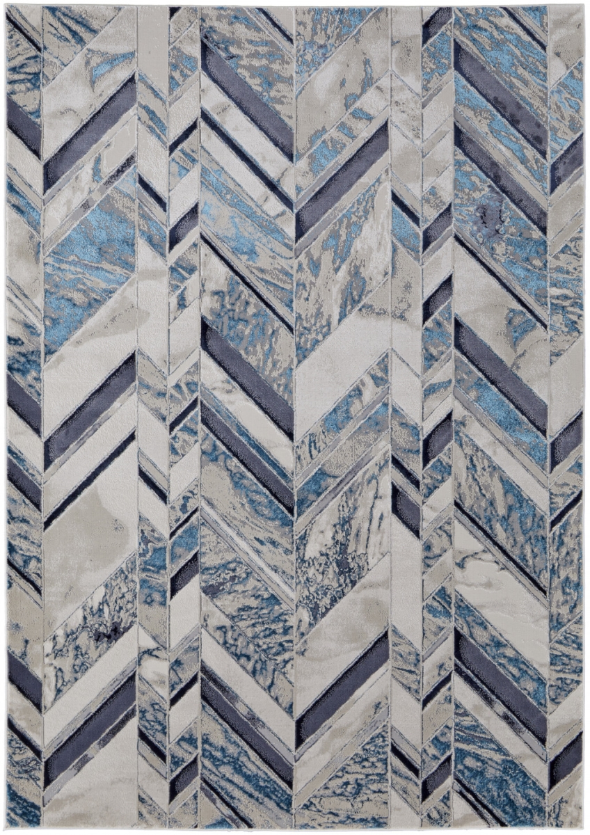 9 x 12 ft. Ivory, Blue & Grey Chevron Power Loom Distressed Rectangle Area Rug