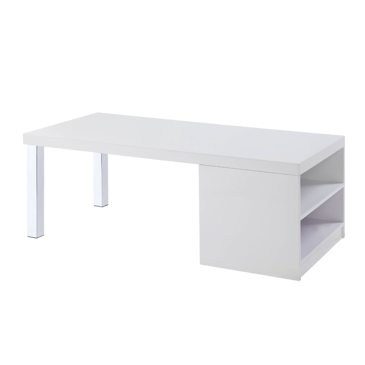 490507 47 in. Chrome & White Rectangle Coffee Table with Shelf