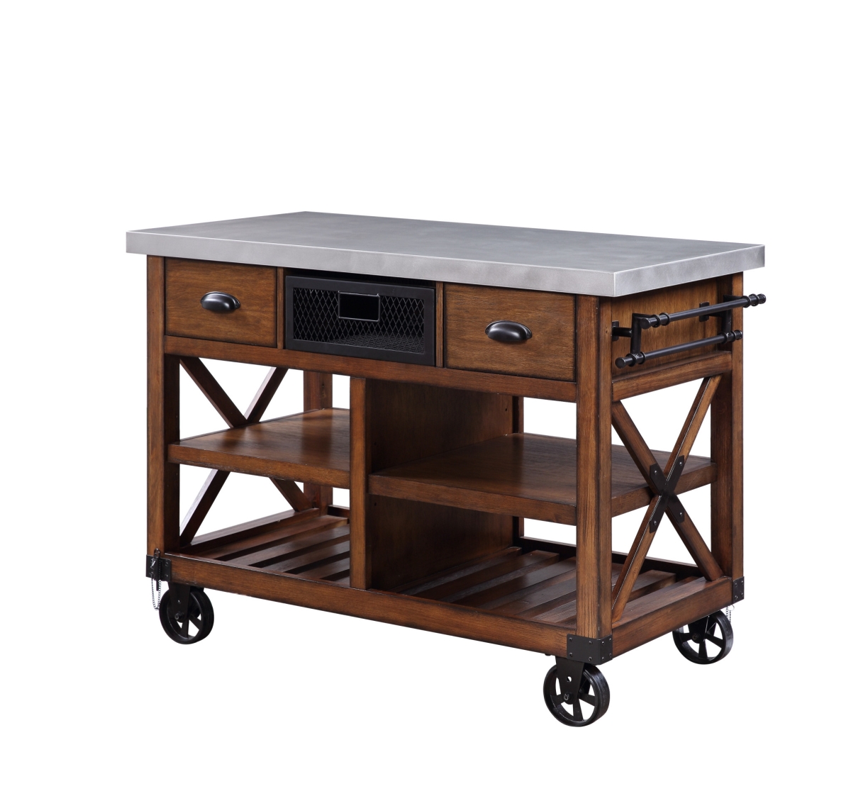285820 48 in. Brown & Silver Rolling Kitchen Cart with Storage