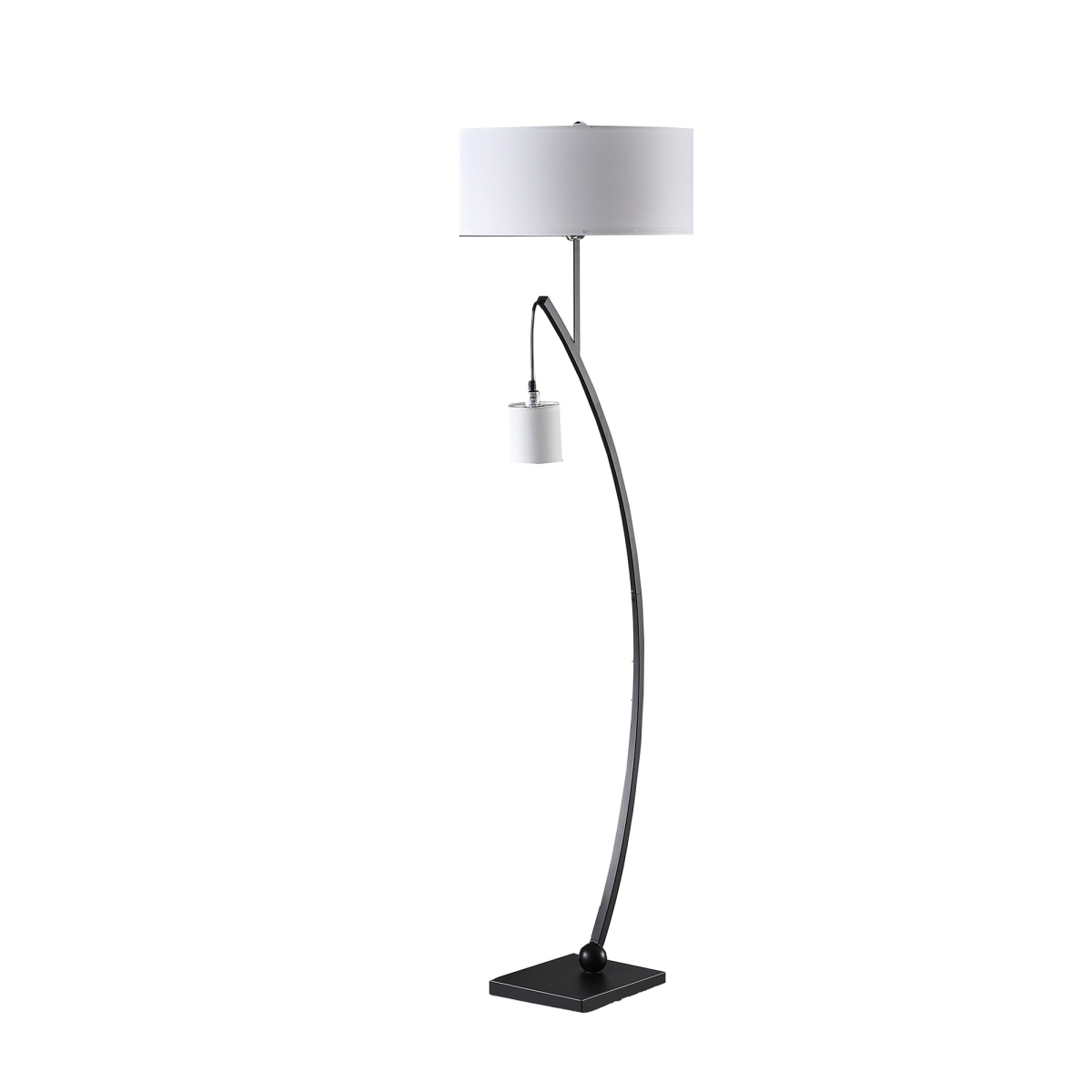 59 in. Matte Black Dual Arc Floor Lamp with White Drum Shade