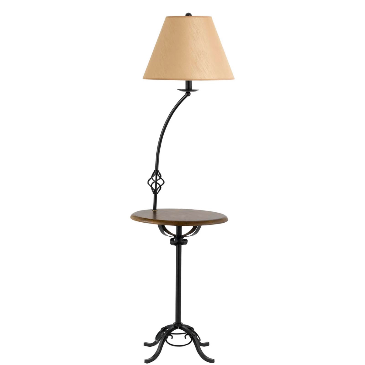 62 in. Black Tray Table Floor Lamp with Brown Empire Shade