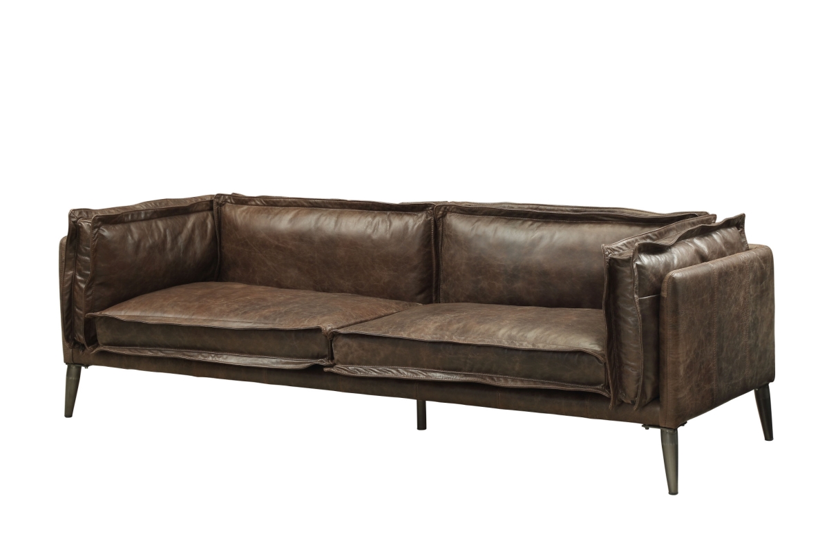 71 in. Chocolate & Silver Top Grain Leather Love Seat Sofa