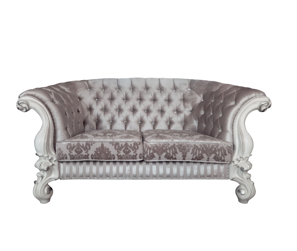 76 in. Ivory & Off White Velvet Love Seat Sofa & Toss Pillows