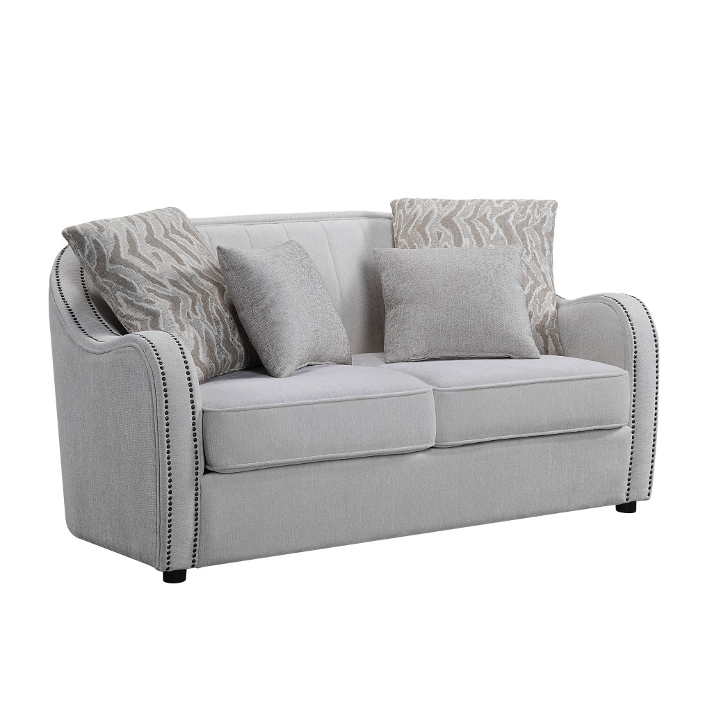 63 in. Beige & Black Linen Curved Love Seat Sofa & Toss Pillows