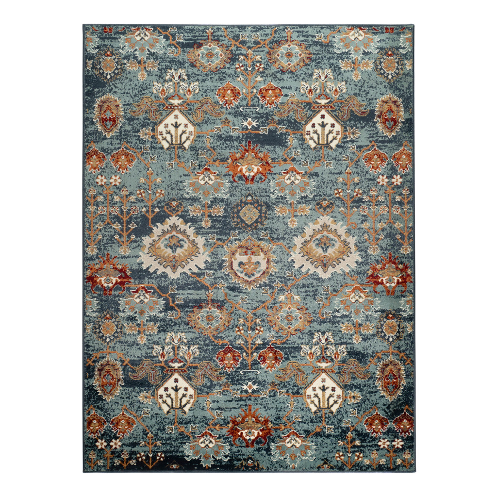 5 x 7 ft. Teal Blue Oriental Power Loom Rectangle Area Rug with Fringe