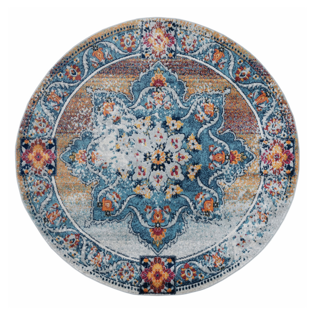 6 ft. Orange Round Medallion Power Loom Area Rug