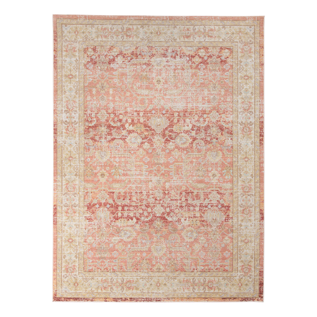 9 x 13 ft. Salmon Floral Power Loom Rectangle Area Rug