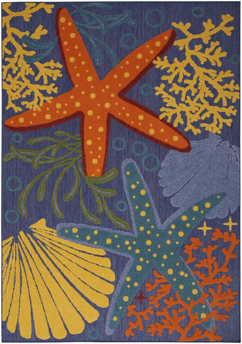 4 x 6 ft. Blue & Orange Starfish Power Loom Rectangle Area Rug