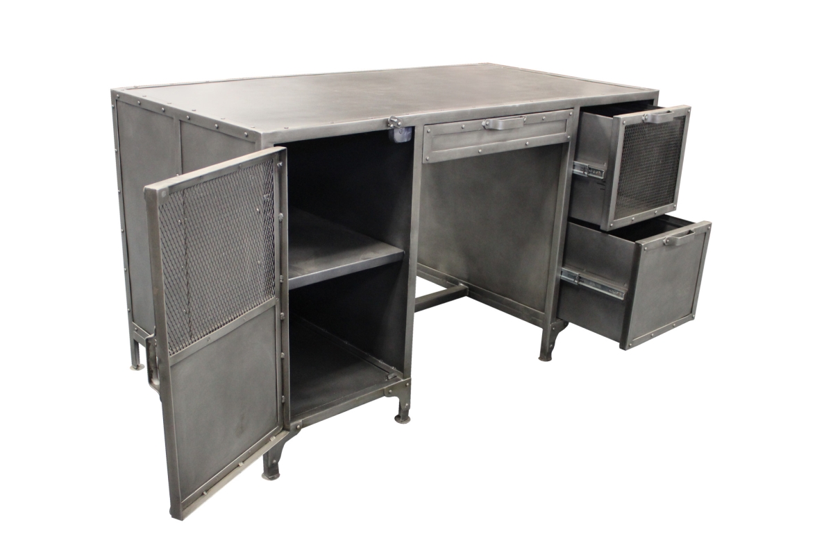 56 in. Grey Metal Computer Desk with Three Drawers