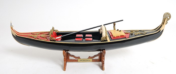 8 in. Black & Red Venetian Gondola Hand Painted Decorative Boat