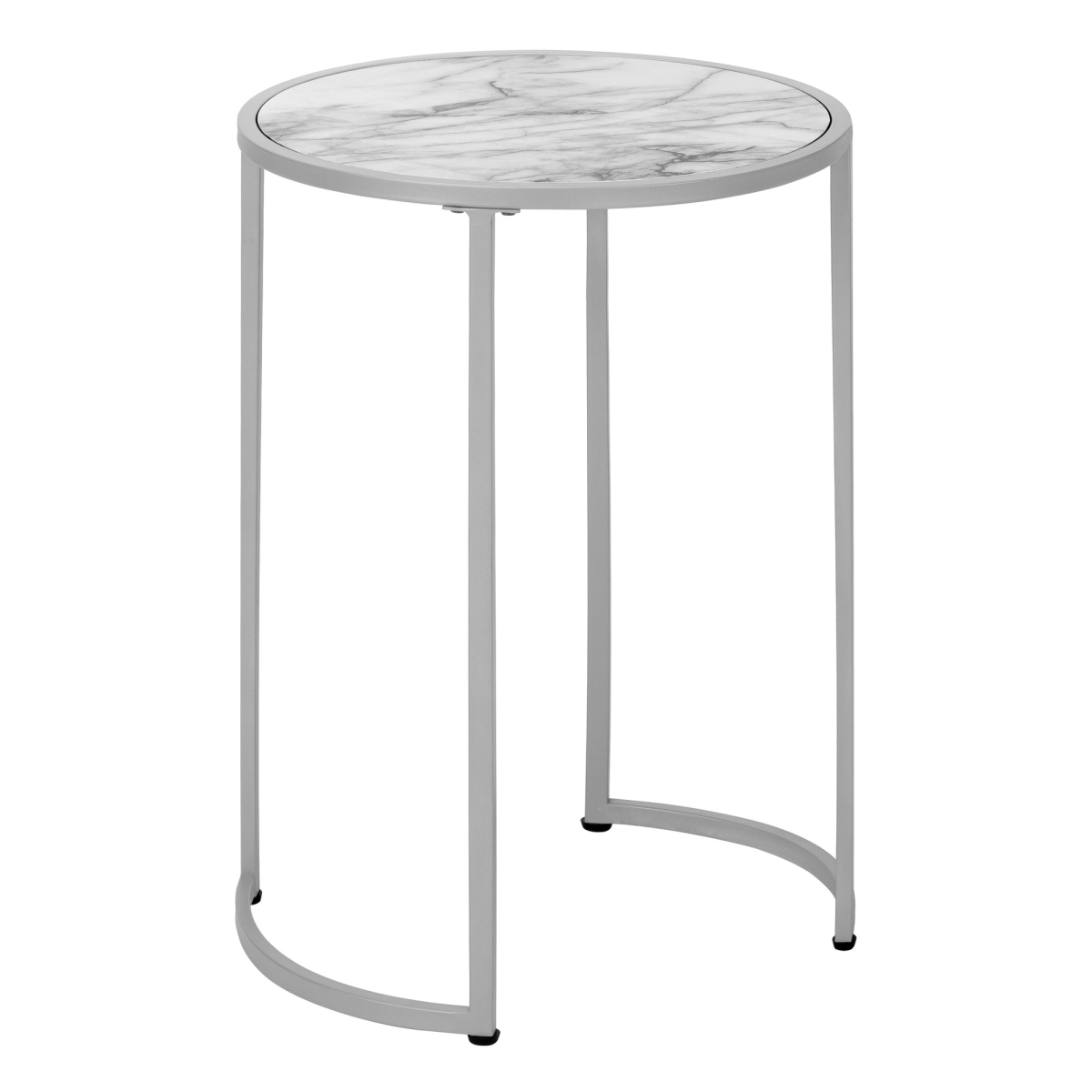 489666 24 in. Silver & White Faux Marble Round End Table