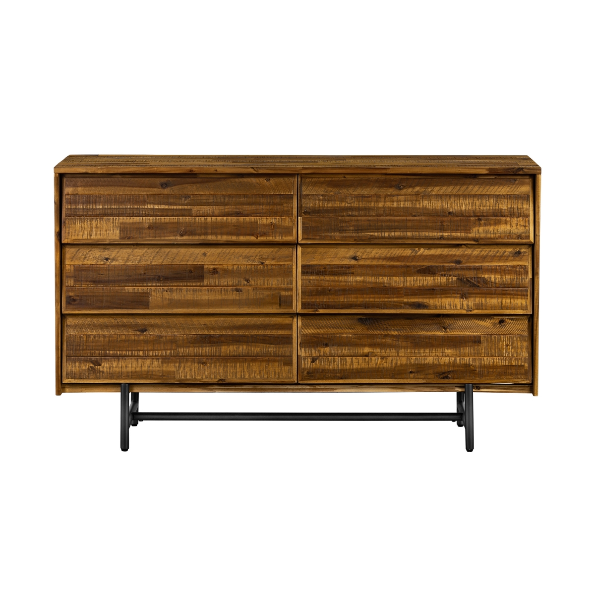 518627 57 in. Brown & Black Solid Wood Six Drawer Double Dresser