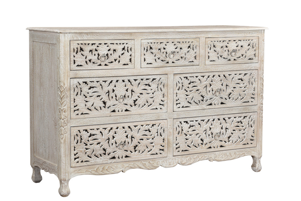 521235 57 in. White Solid Wood Seven Drawer Dresser