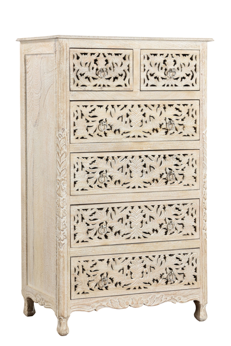 521239 35 in. White Solid Wood Six Drawer Chest