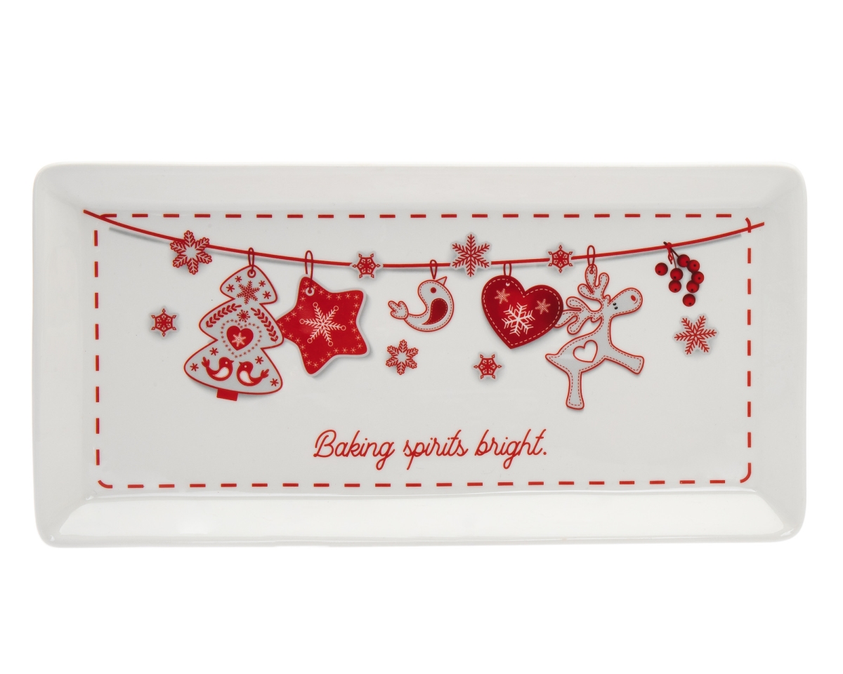 517518 12 in. Red & White Rectangle Porcelain China Christmas Serving Tray -  HomeRoots
