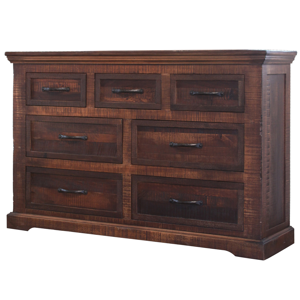 61 in. Brown Solid Wood Seven Drawer Double Dresser