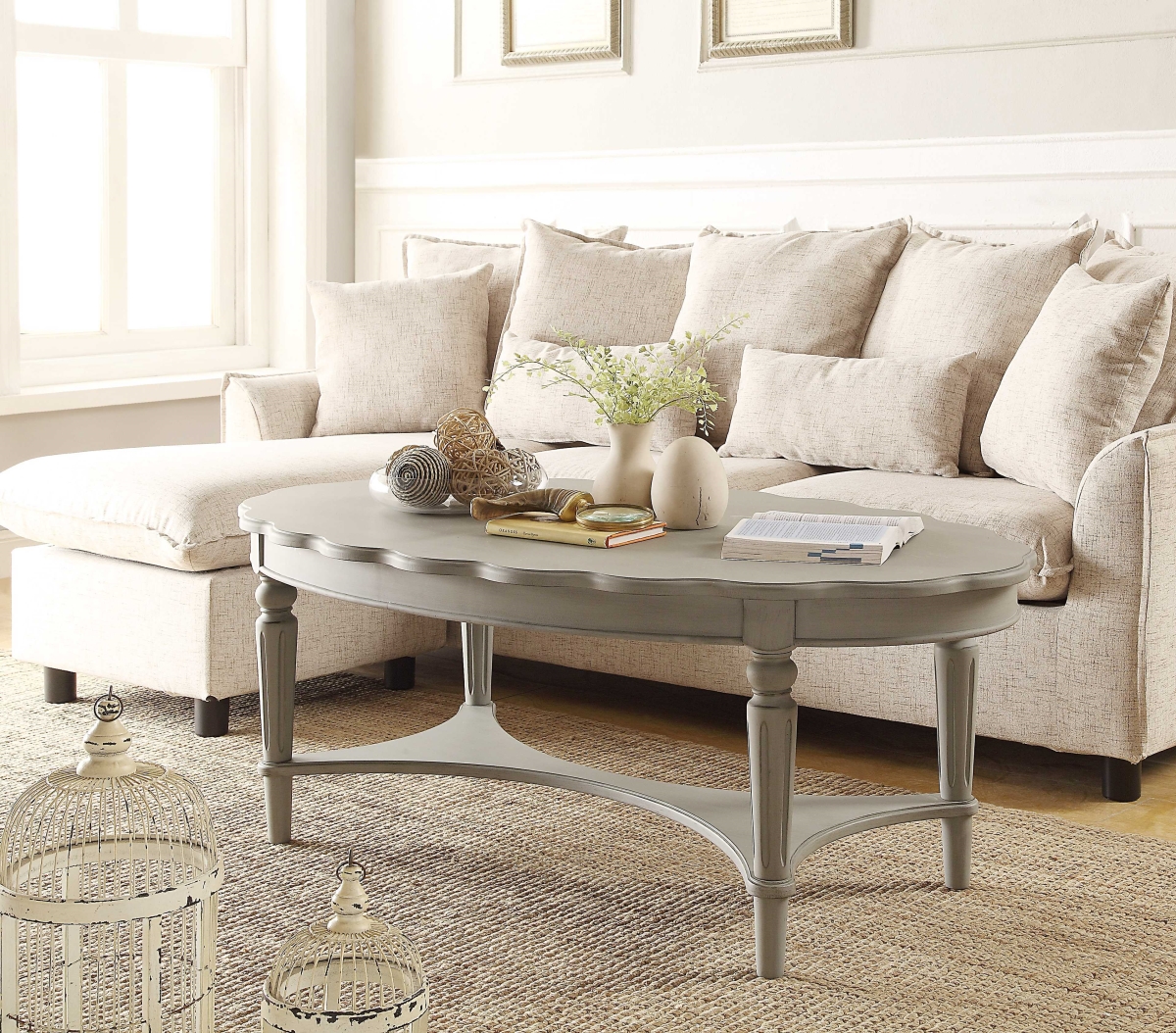 Picture of Home Roots Furniture 286349 19 x 50 x 28 in. MDF & Solid Wood Leg Coffee Table - Antique White