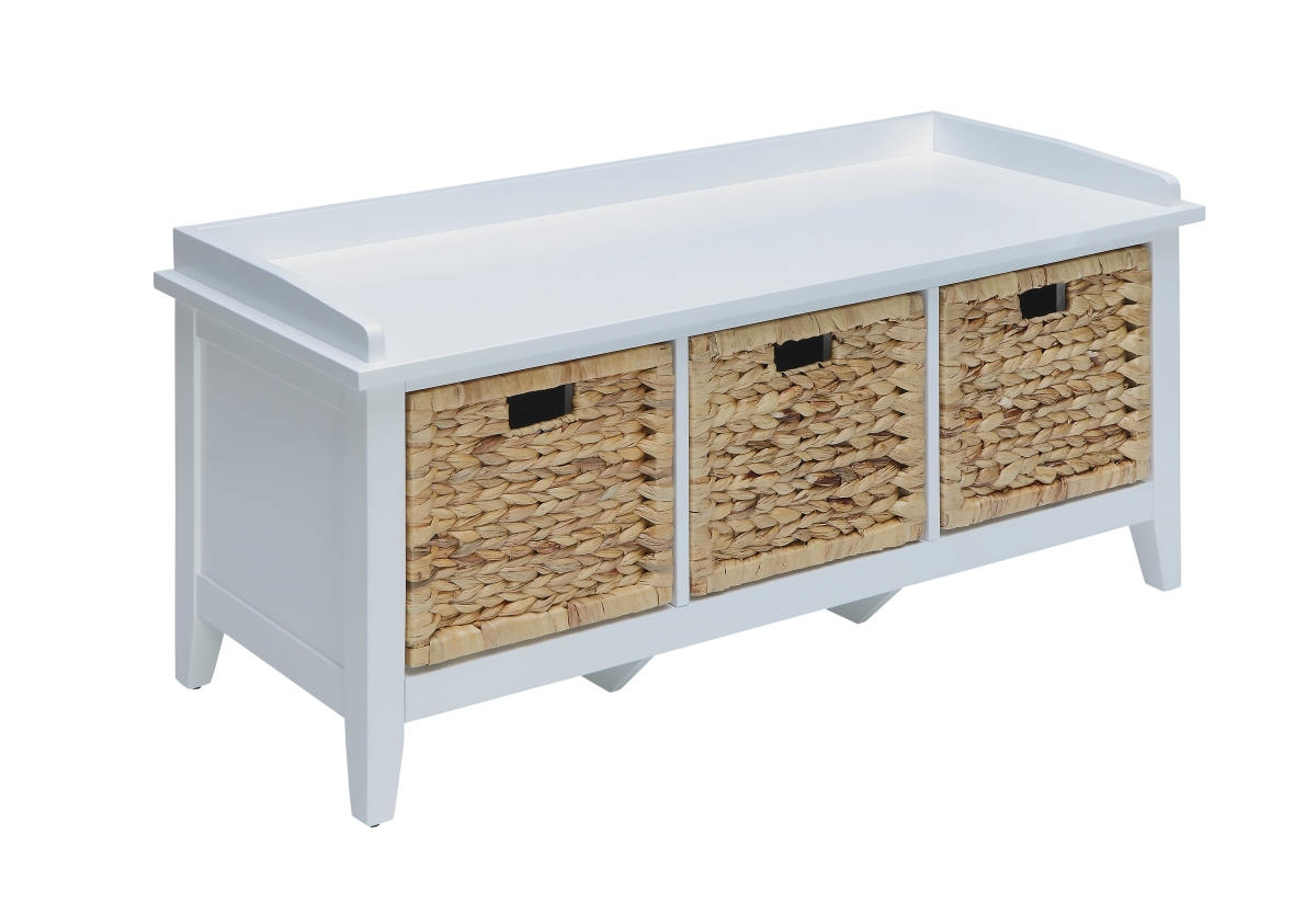 Home Roots Furniture 286647 19 x 43 x 16 in. Solid Wood Leg & Veneer Storage Bench - White