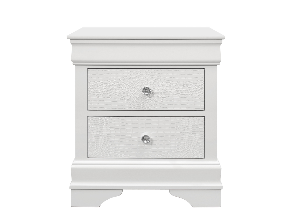 478605 24 in. White Shagreen Two Drawer Solid Wood Nightstand