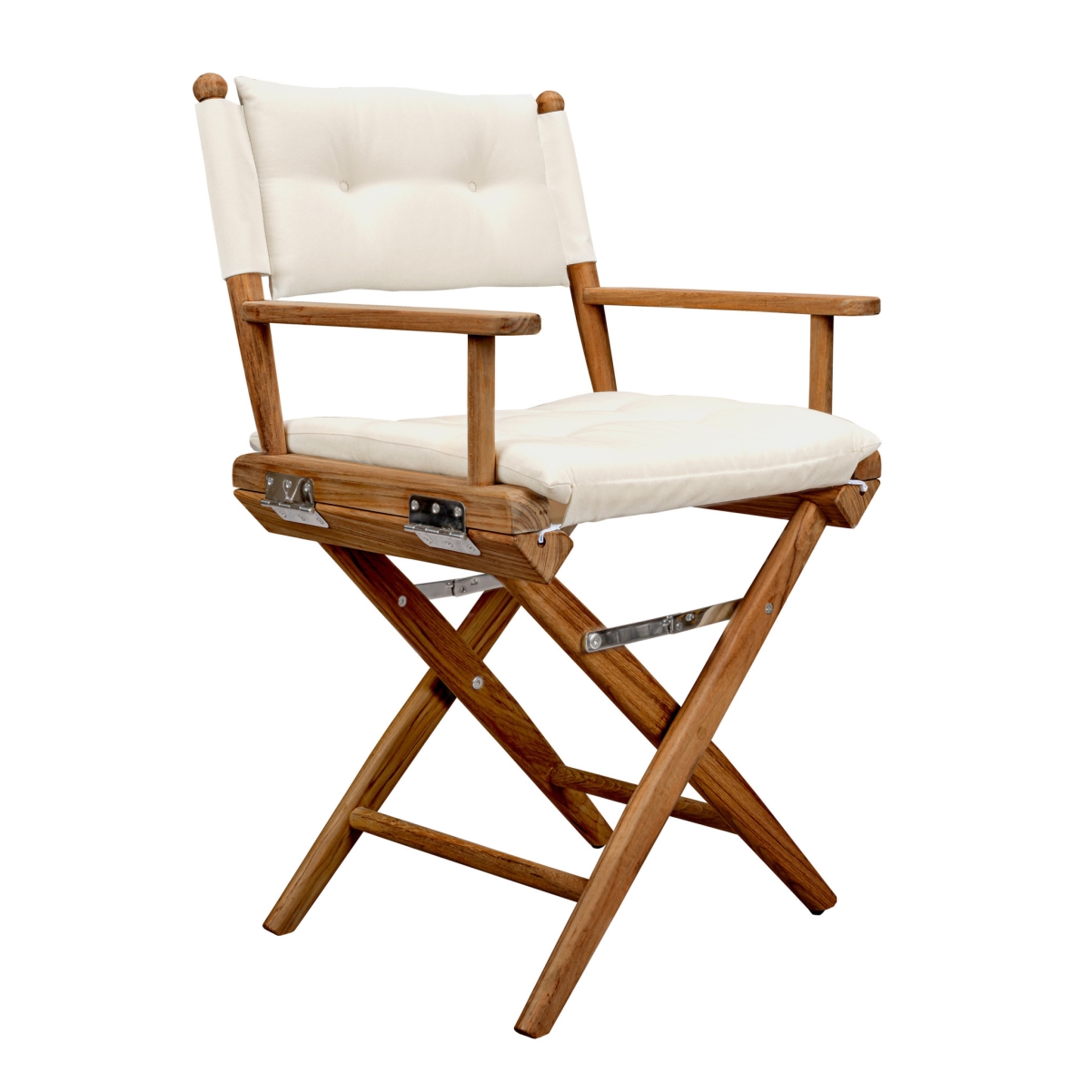 476333 Ivory & Brown Solid Wood Director Chair with Ivory Cushion