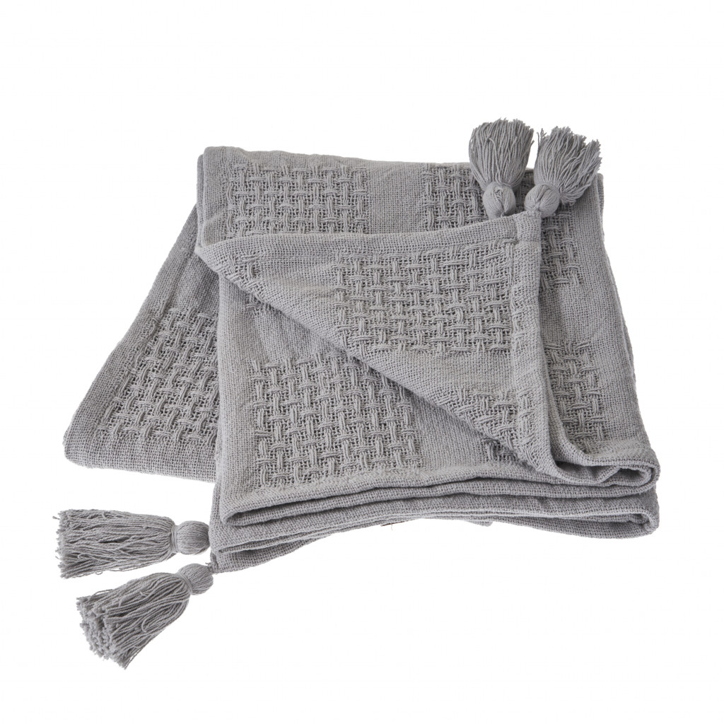 516500 Gray Woven Cotton Solid Throw Blanket