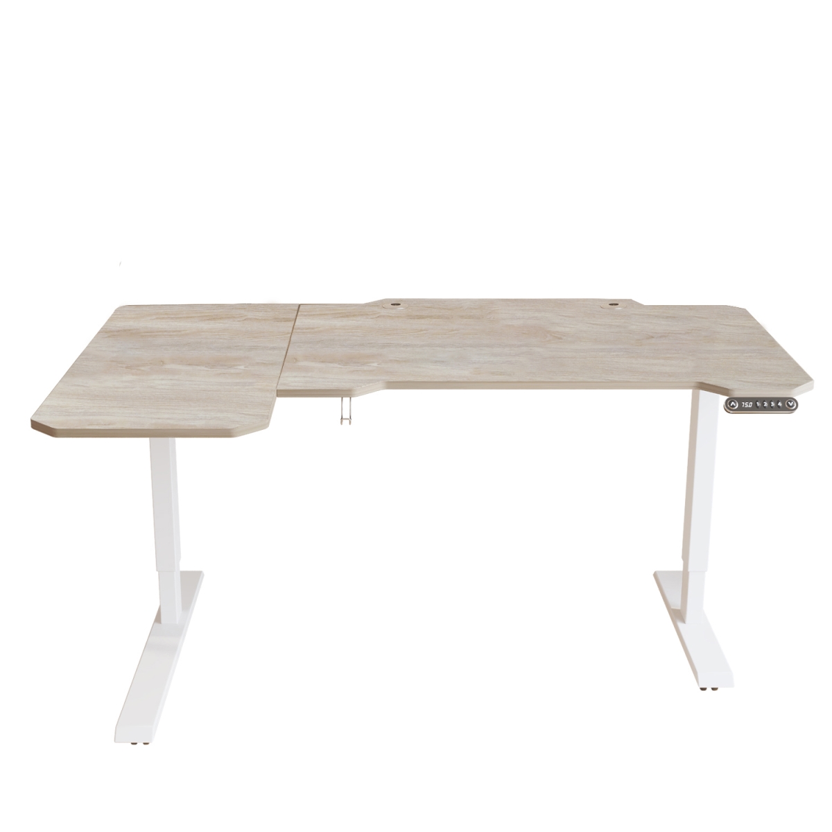 528670 59 in. Adjustable Light Khaki & White L Shape Standing Desk