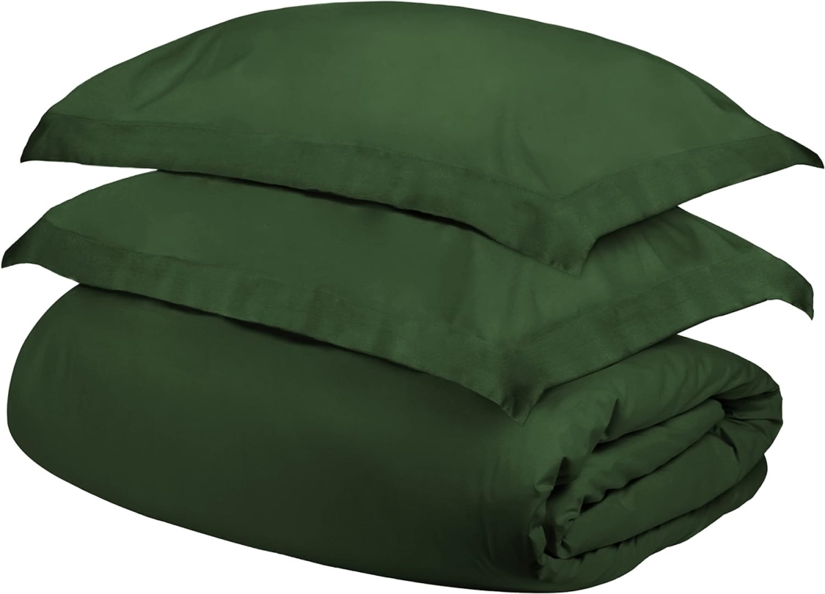 528236 Hunter Green Queen Size Cotton Blend 300 Thread Count Washable Duvet Cover Set