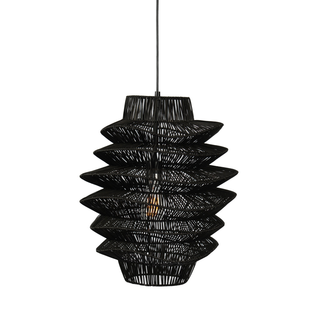 Picture of HomeRoots 522835 Single Rattan Dimmable Ceiling Light with Black Shades