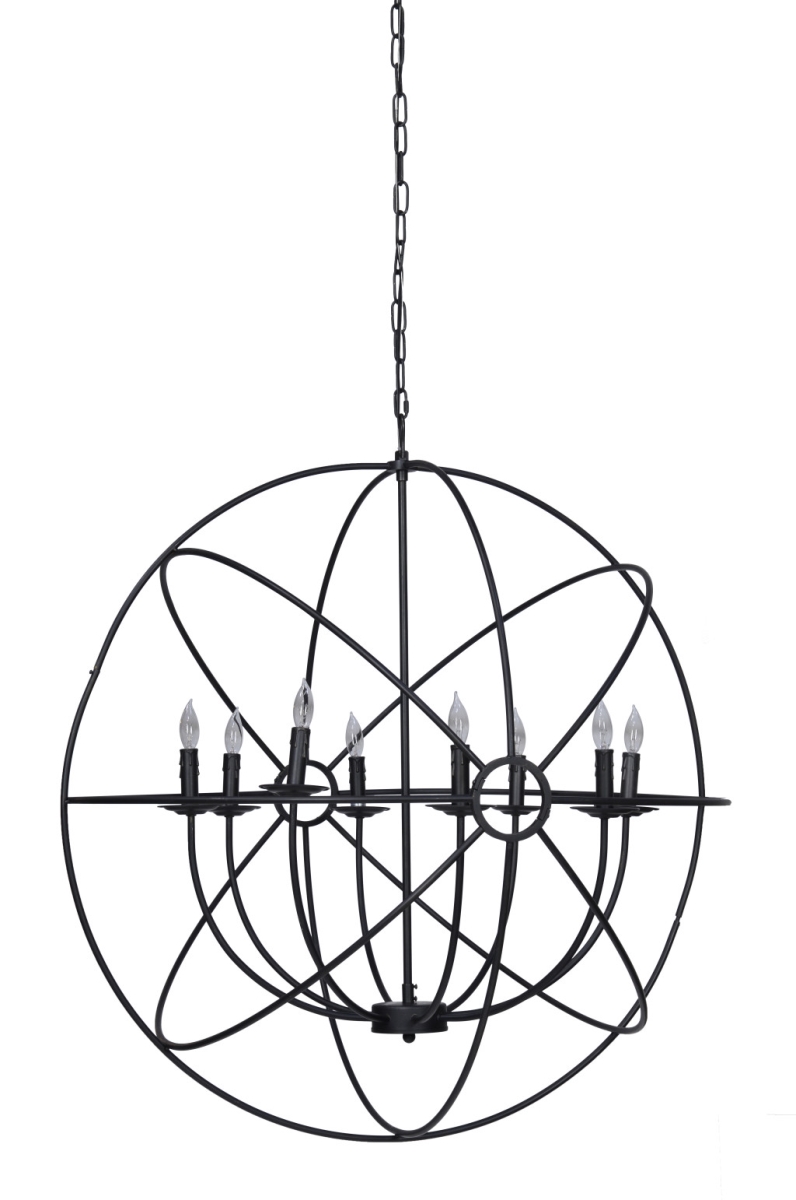 Picture of HomeRoots 522845 38 x 36 x 36 in. Chandelier Eight Light Iron & Glass Dimmable Semi-Flush Ceiling Light&#44; Black