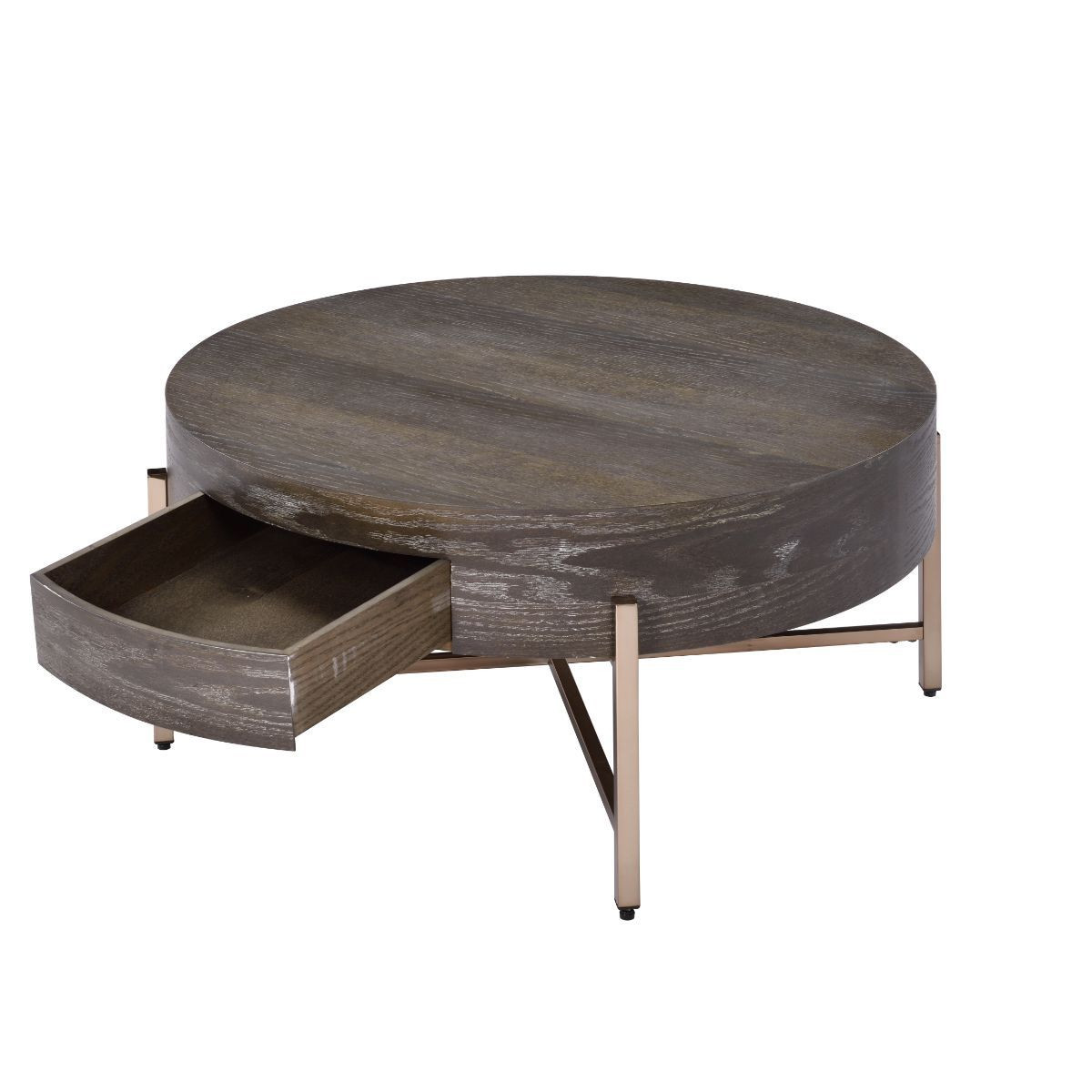 32 in. Champagne & Dark Oak Round Coffee Table with Drawer