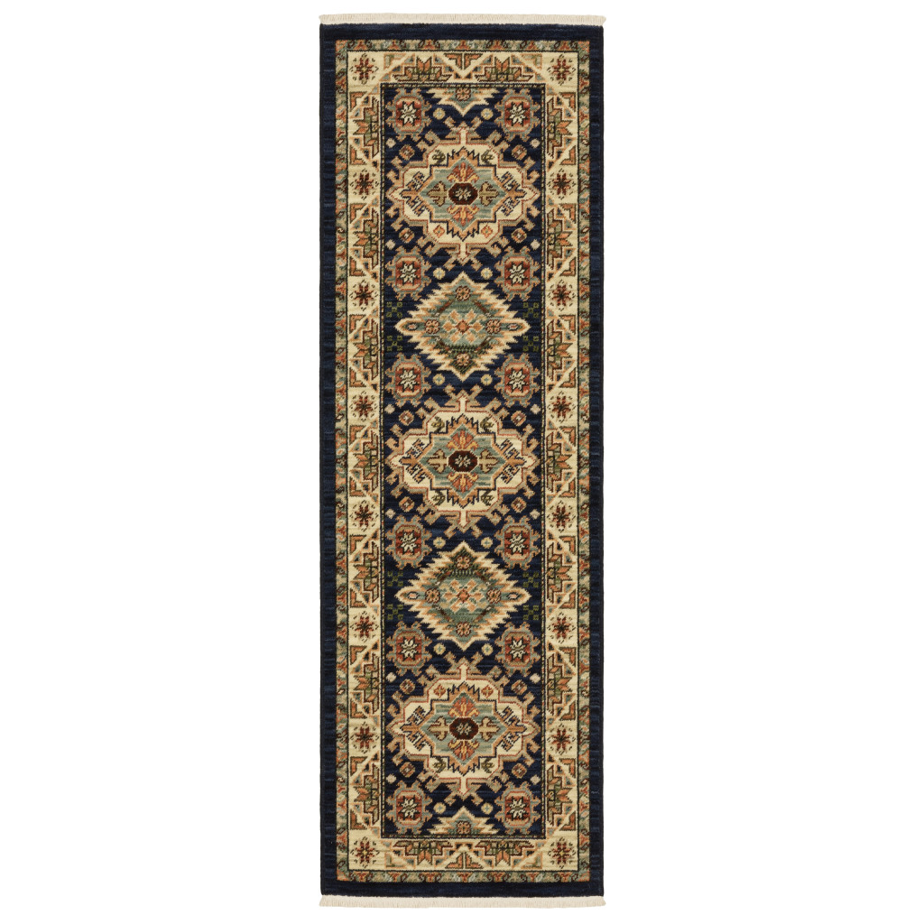 6 ft. Blue & Beige Oriental Power Loom Runner Rug