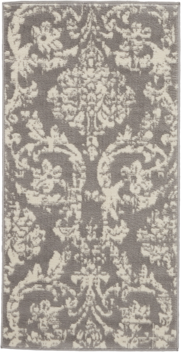 2 x 4 ft. Gray Damask Power Loom Area Rug