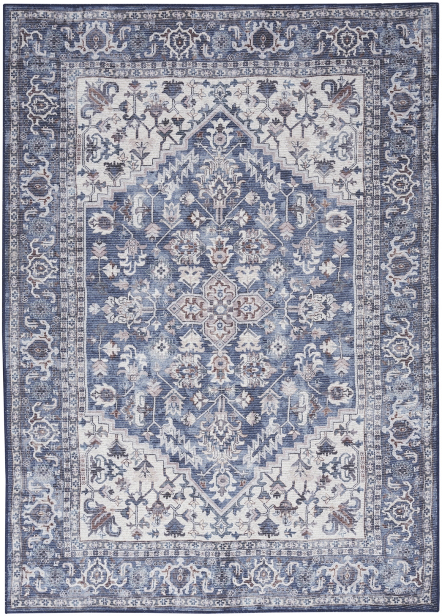 8 x 10 ft. Gray, Ivory & Blue Floral Distressed Washable Area Rug