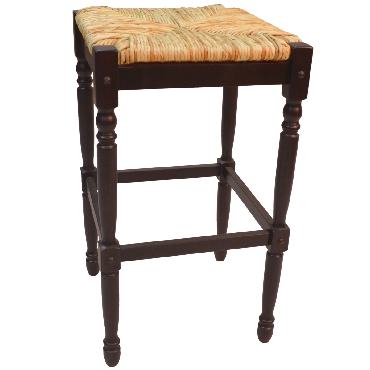 29 in. Natural & Espresso Solid Wood Backless Bar Height Bar Chair with Footrest