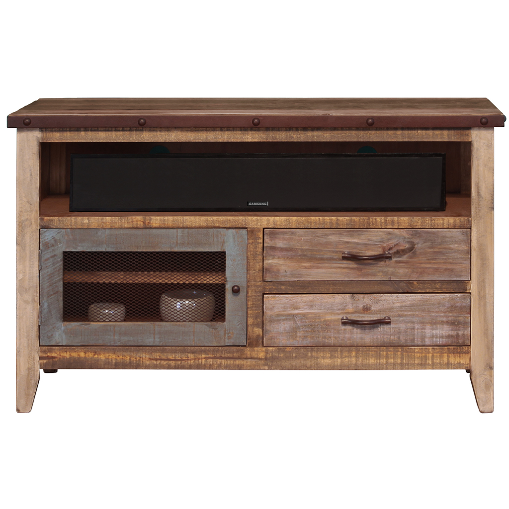 53 in. Brown Solid Wood Cabinet Enclosed Storage Distressed TV Stand