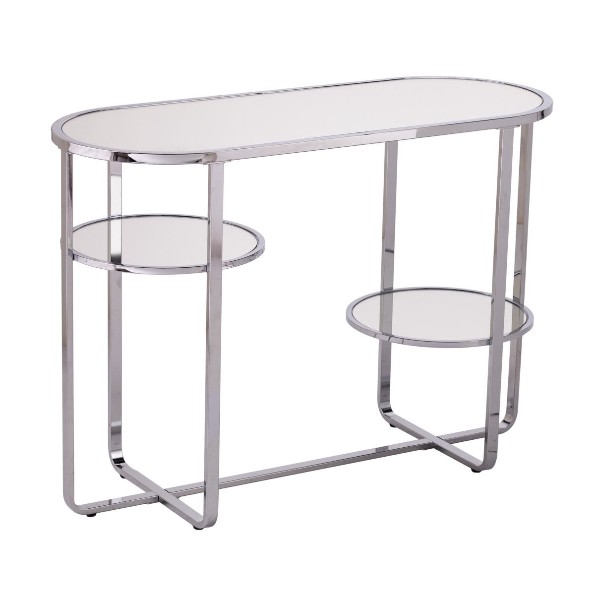 402388 42 in. Clear & Silver Mirrored Glass Oval Frame Console Table with Storage