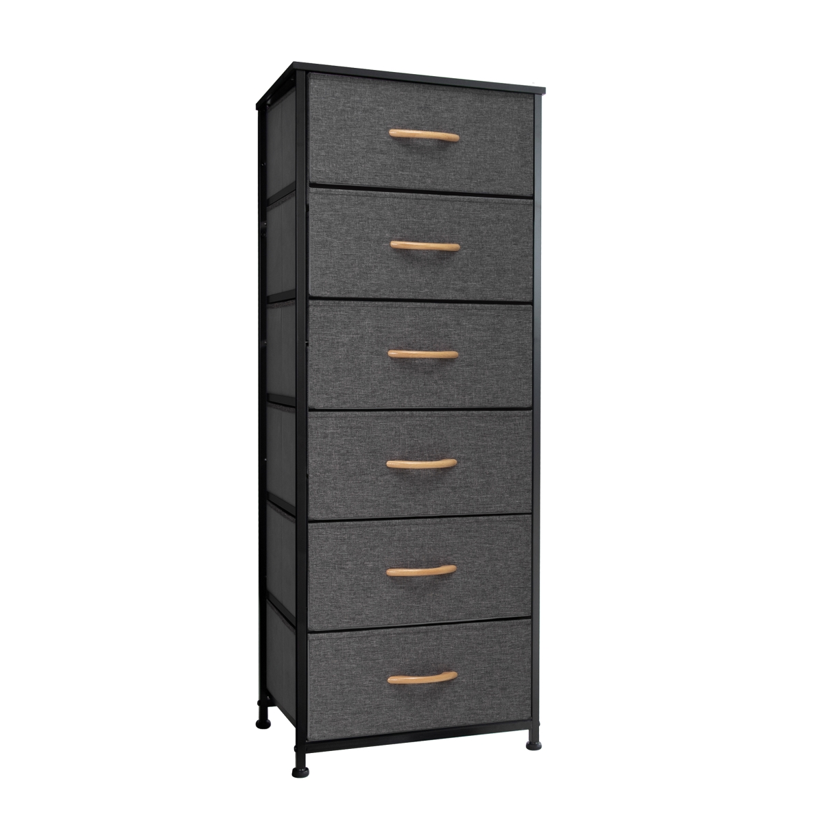 18 in. Gray, Black Steel & Fabric Six Drawer Chest