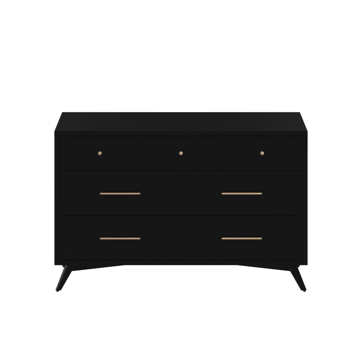 524142 56 in. Black Solid Wood Seven Drawer Double Dresser