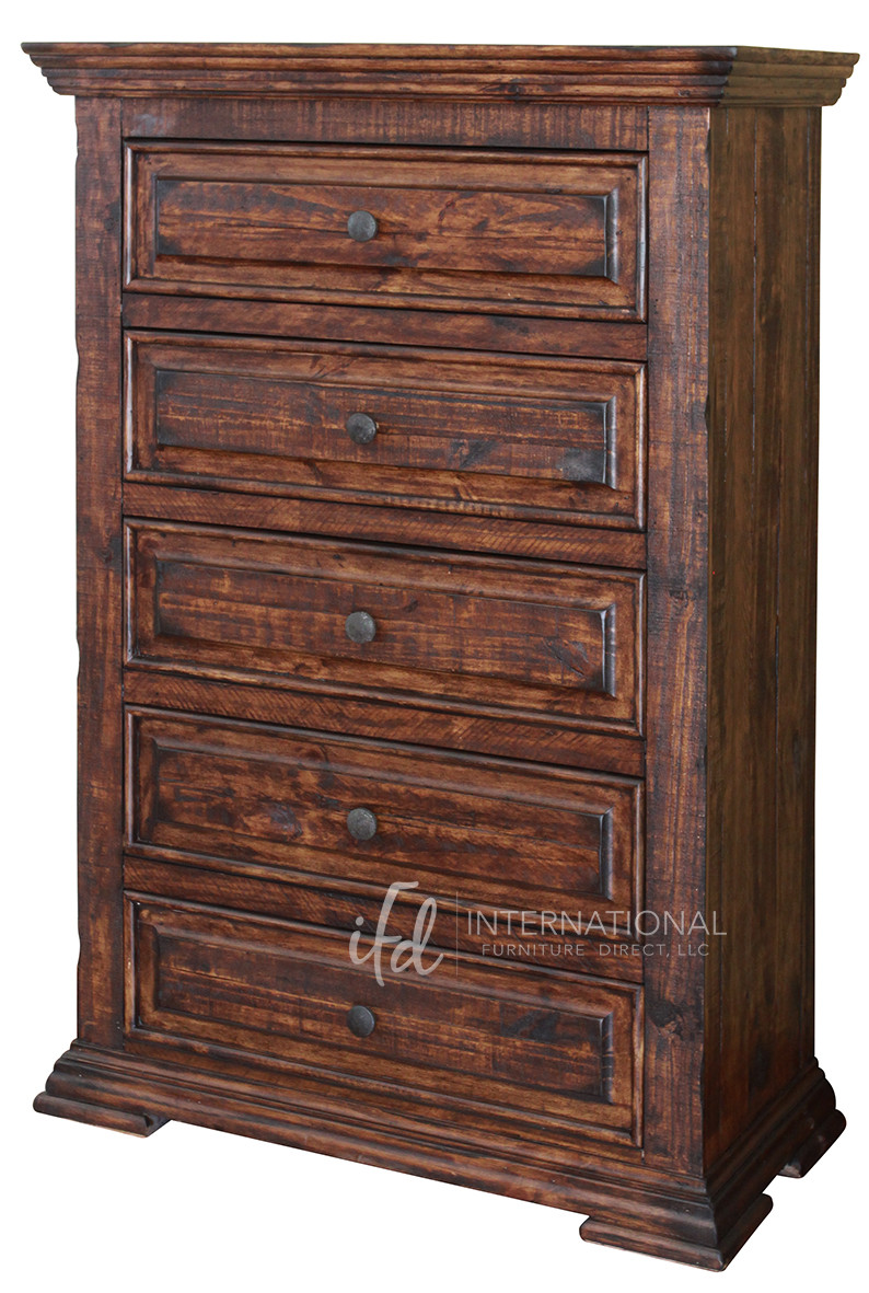 524563 37 in. Chocolate Solid Wood Five Drawer Chest -  HomeRoots