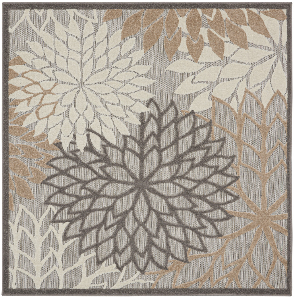 5 ft. Natural Square Floral Power Loom Area Rug