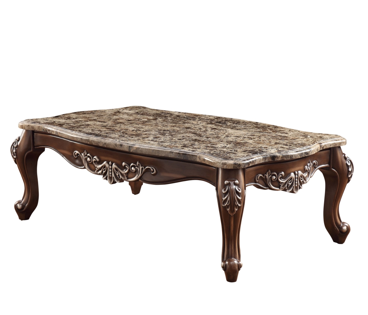 486049 57 in. Antique Oak & Brown Marble Faux Marble Rectangular Coffee Table