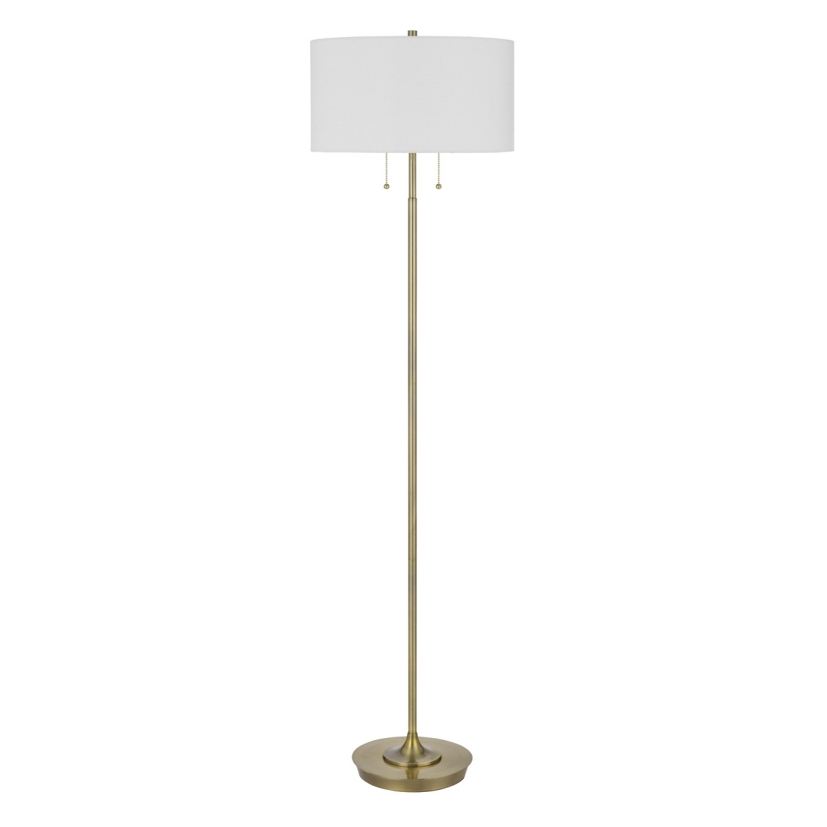 64 in. Brass Two Light Traditional Shaped Floor Lamp with White Rectangular Shade
