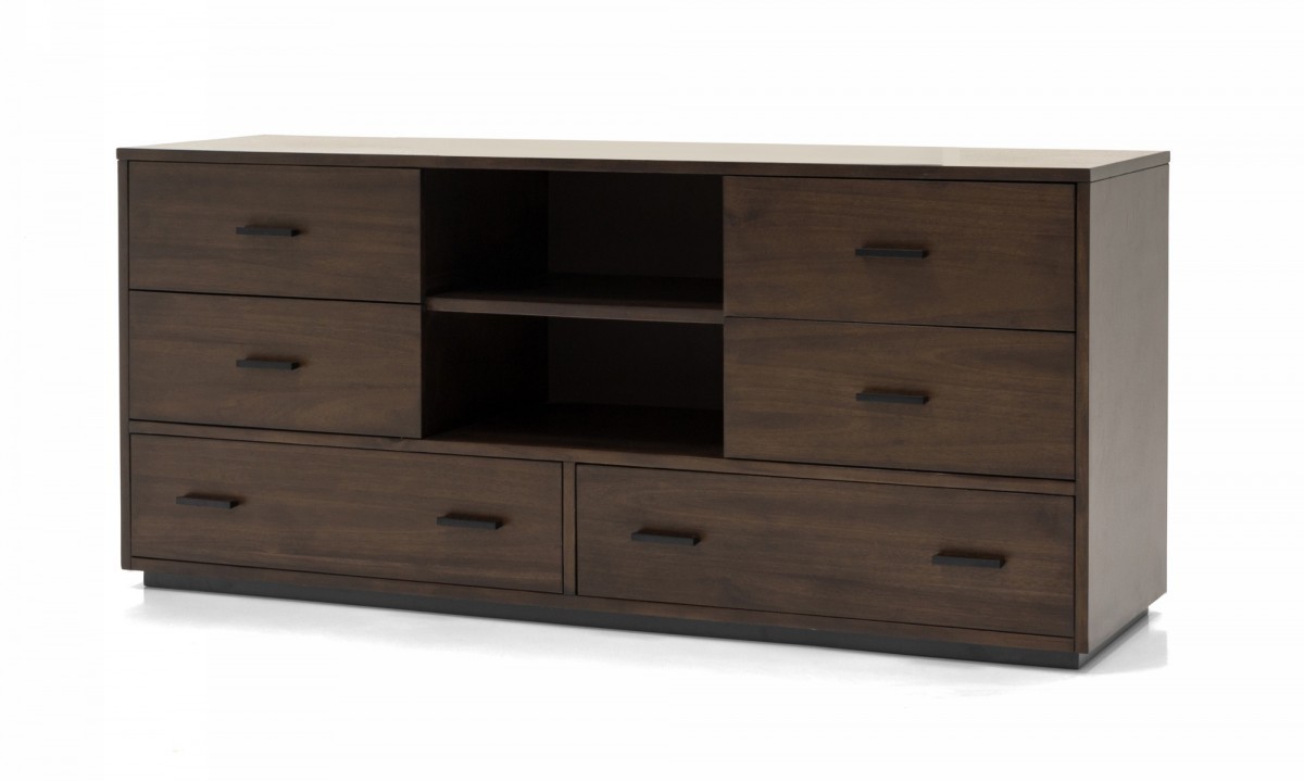 63 in. Walnut Six Drawer Double Dresser