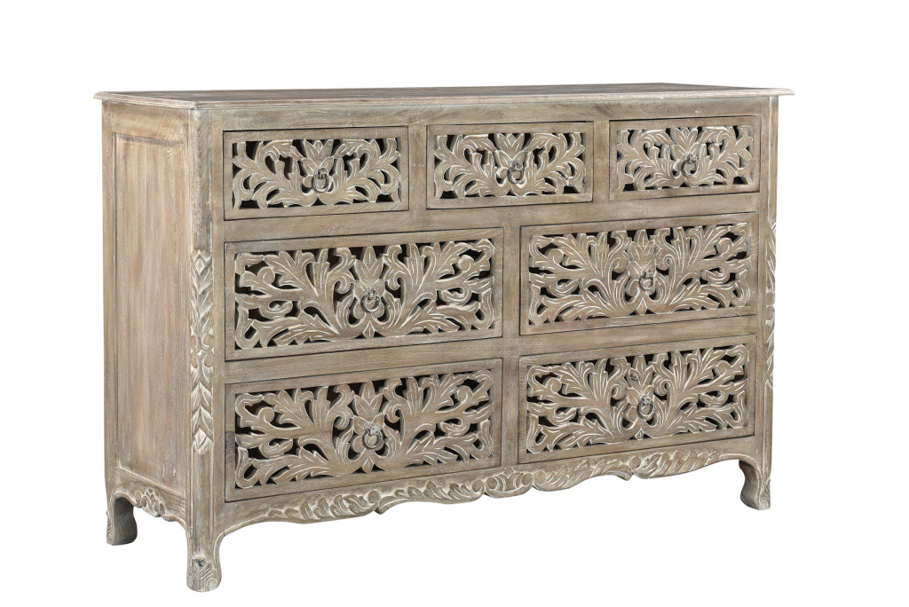 521237 57 in. Gray Solid Wood Seven Drawer Dresser