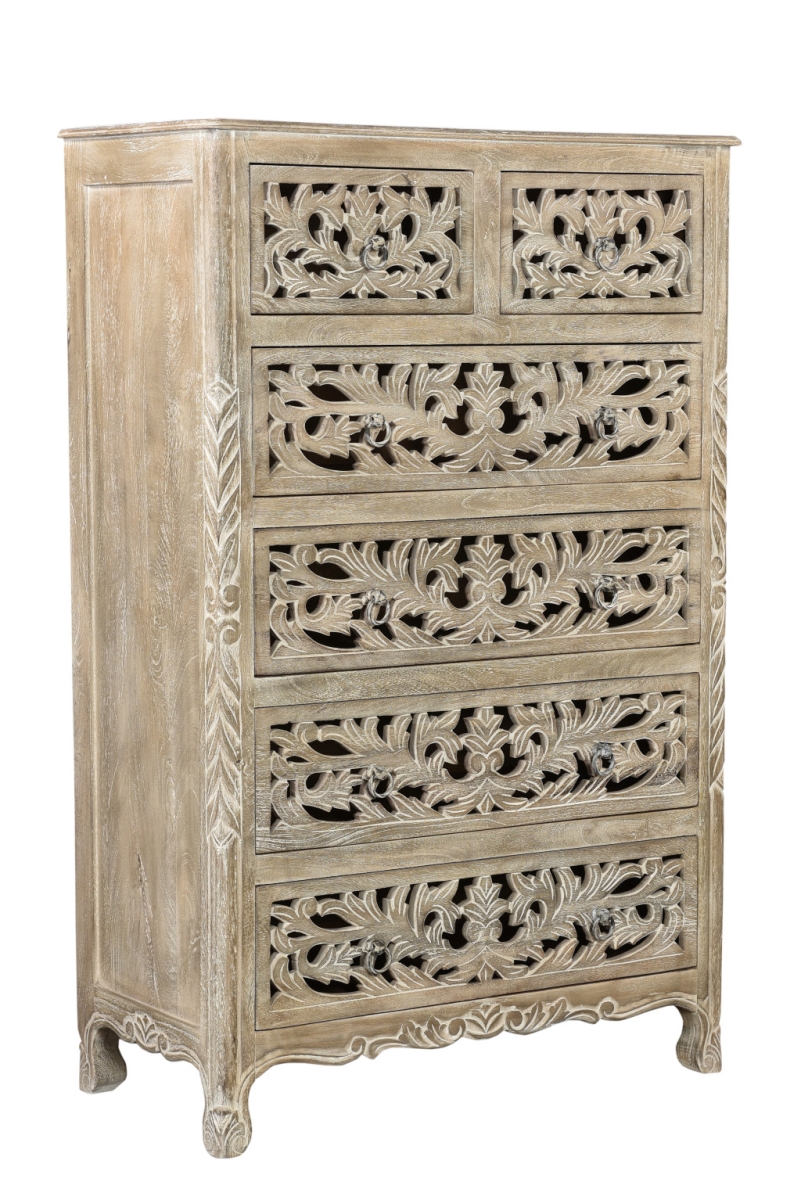 521241 35 in. Gray Solid Wood Six Drawer Chest