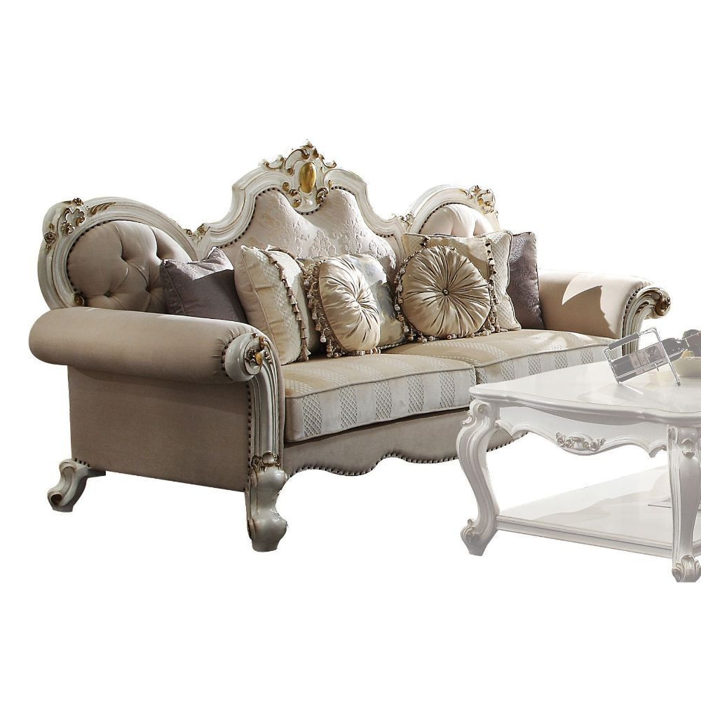 93 in. Fabric Velvet & Pearl Sofa with Three Toss Pillows
